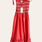 Cara Cara NYC Jenny Hibiscus Linen Smocked Tie Shoulder Midi Dress Size S Photo 5