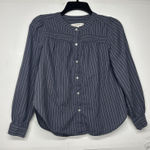Loft  Petite XSP Women’s Navy Blue Pinstripe Button Front Blouse Long Sleeve Top Photo 0