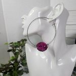 Large Silver Statement Hoop Earrings with Fuchsia Pink Sequin Disco Ball New Photo 4