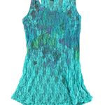 Weavers Blue Teal Lace Sheer Racerback Tank Top Size Small Mermaid Floral Photo 0
