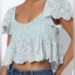 American Eagle Women Blue Ruffle Sleeve Babydoll Blouse Size Large Photo 8