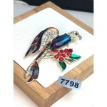 Vintage Rhinestone Eagle hawk Brooch With Red & Green Accents Silver Photo 1