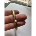 90s Vintage Womens Gold Tone White Studded Bangle Bracelet Minimalist Chic Y2K Photo 2