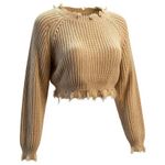 Tic Toc  Size Small Tan Cropped Fray Hem Sweater Women’s. Preloved Photo 1