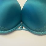 Victoria's Secret  Bombshell‎ Plunge Super Push-up Bra Size 36B Satin Lace Teal Photo 5