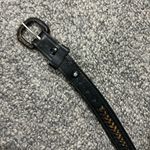 Vintage Unisex Black Leather Western Country Braided Whipstitch Band Skinny Belt Photo 1