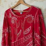 Vintage boho cherry red floral embroidered 3/4 length sleeve top size L Size L Photo 1