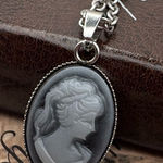 Handmade Gray Cameo Pendant Necklace 18” Stainless Steel Photo 0