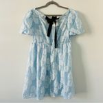Topshop  Baby Blue Floral Embossed Puff Sleeve Babydoll Mini Dress 8 Photo 1