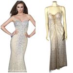 La Femme  strapless sweetheart white gold foil jewelled sequin gown size 2 Photo 1