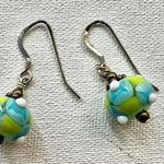 Sterling silver blue and green glass blown lamp work bead earrings Photo 0
