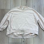NAP Loungewear Drawstring Cotton Track Sweatshirt in Cream Oversized Size Small Photo 5