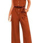 PRETTYGARDEN NEW Jumpsuit Dressy Casual Sleeveless Button Up Belted L Photo 0