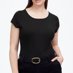 Madewell NWT  Re)generative Cotton Ribbed Cap-Sleeve Tee In Black Size Large Photo 0