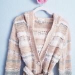 Anthropologie Sleeping On Snow Cream Striped Open Knit Button Down Belted Wool Blend Cardigan Photo 2