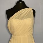 Birdy Grey Chiffon Taupe Kira Grecian One Shoulder Gown Size Medium Photo 2