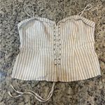 Miss Me  Beige Striped Lace-Up Crop Top Photo 0