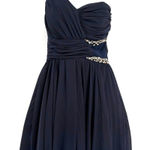 Jodi Kristopher  One Shoulder Cocktail Dress 3 Holiday Navy Rhinestone Chiffon Photo 0