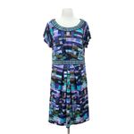 BCBGMAXAZRIA Geometric Patterned Blue and Purple Dress Size Large Photo 9