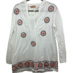 Roberta Freymann Women's Tunic Coverup V Neck White Embroidered Large Resort 90s Photo 0