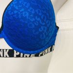 PINK - Victoria's Secret Victoria's Secret PINK Wear Everywhere Push Up‎ Bra Size 34D Leopard Print Blue Photo 3