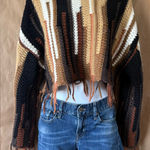 ZARA  Black and Brown Striped Crew Neck Sweater Photo 0