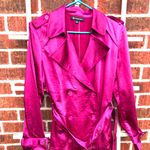 INC Raspberry pink trench satin coat Medium Photo 6