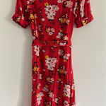 Loft  Midi Dress Womens 6P Red Floral Short Sleeve Bleted Career Preppy Modest Photo 0