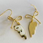 Handmade Kawaii funny cat ribbon dangle earrings✨ Photo 1