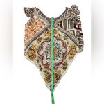 Ideology 100% Silk Rust/Pink Print Lace Beaded Tied Back Blouse XS Photo 5