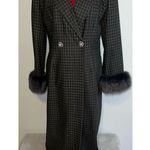Vintage Lily & Taylor Women’s Fox Fur Trimmed Trench Coat Wool 12 Gray Photo 0