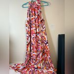EXPRESS  Abstract Swirl Flowy Maxi Dress with halter Top‎ Sleeveless Size XL Photo 3