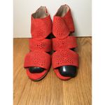 Anabelle Shoes Womens Size 8 Red Cutout Peep Toe Chunky Heel Suede Zip Sandals Photo 1