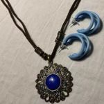 Vintage Necklace Western Crystals Art Deco Blue Pendant Glass Bead 23 Inches Photo 5