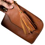 Frye  Genuine Leather Tassel Zip Wristlet Clutch – Cognac Brown Photo 1