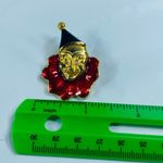 Creepy Clown Pin Brooch Gold Tone Enamel Hat Ruffled Red Collar Smiling Vintage Photo 2