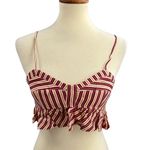 Agua Bendita Crop Top Mae Merzin Beige Red Stripe Ruffles Linen Blend Small New Photo 1