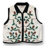 Vintage Bechamel Printed Knit Sweater Vest Winter Pine Cone Knit Sweater Zip Up White Size XL Photo 10