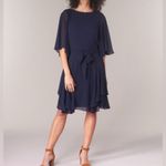 Ralph Lauren Lauren Cocktail Dress Mandie Navy Blue Ruffled Knee-Length Sz 14 Photo 5