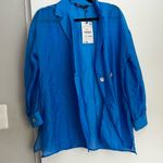 ZARA NWT  Royal Blue Long Sleeve Button Down Shirt Photo 4