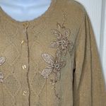 Jenni Vintage Jenny Button Up Embroidered Tan Cardigan Sweater Pockets Size Medium Photo 3