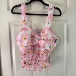 Unique Vintage Floral Crop Top Smocked Sweetheart Sleeveless Pink 2X/18 Photo 13