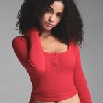 SKIMS  Waffle Long Sleeve Henley Cranberry Size 2X Photo 0