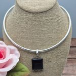 None Tube Choker Collar Necklace 925 Sterling Silver & 2 Pendants Square Black Heart Photo 5