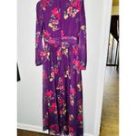 Mac Duggal  Purple Floral Georgette Plunging Neckline High Slit Gown Size 8 Photo 8