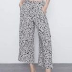 ZARA  Animal Print Culotte Wide Leg High Rise Trouser Pants Pockets XS Black White Photo 0