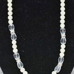 Source Unknown Vintage Faux Pearl Clear Lucite Beads Silver Rhinestone Spacers Necklace Photo 0