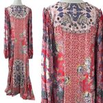Free People  Bohemian Gypsy Maxi Dress Duster Red Retro 70s Festival Small Photo 6