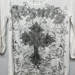 Rhinestone Flowy Womens Top Small Rockabilly Punk Chaotic Academia Streetwear White Photo 3