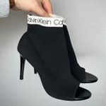 Calvin Klein Black Sock Booties Peep Toe Stiletto Heel Women's 7.5M Photo 0
